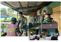 Satgas 141/AYJP Tak Henti Sehatkan Warga, Satgas Yonif 144/JY Gelar Upacara Bendera di Sekolah