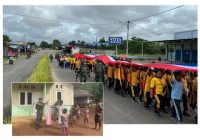 Satgas 141/AYJP Bagikan Pakaian Layak, Satgas Yonif 144/JY Gelar Jalan Santai