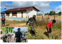 Satgas Yonif 144/JY Bersihkan Sekolah, Satgas 141/AYJP Gelar Bakti Sosial